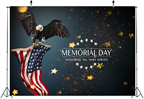 BELECO Memorial Day fotografie fundal 10x8ft Fabric American Flag și Bald Eagle Stele fundal Patriotic onorând toți cei care au servit fotografie fundal Memorial Day decorare Foto recuzită