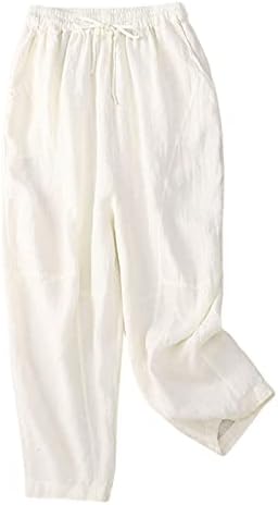 LCEPCY 2023 Pantaloni de lenjerie elastică solidă pentru femei, la modă, la modă casual, talie elastică liberă cu buzunare