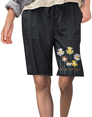 Grge Beuu Summer Summer Women Lenjers Shorts pantaloni scurți elastici casual, lungime de genunchi, imprimeu floral Bermuda