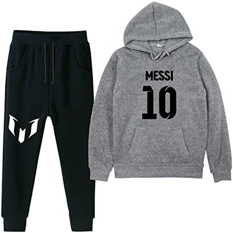 Koniee Boys Panouri casual Set de glugă Messi Messi cu mânecă lungă cu mânecă și pantaloni de jogging set de transpirație pentru adolescent