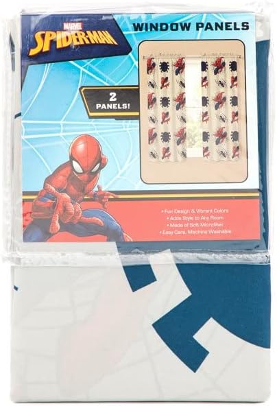 Draperii pentru ferestre pentru copii Spiderman, două panouri incluse, 82 x 63