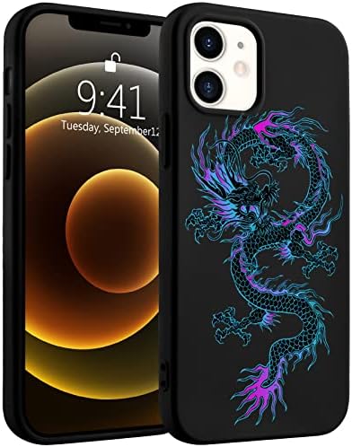 Carcasă de imprimare a dragonului iDocolor pentru iPhone 7/8/SE 2020, silicon lichid negru Cool pentru fete pentru băieți,
