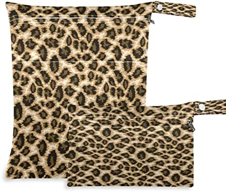 DJYQBFA Leopard Animal Print Temă Puncturi Umexe Umexe 2pcs Ipei Ite umede Geantă reutilizabilă Ieze uscate umede pentru costume