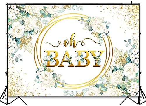 Avezano verdeață Baby Shower fundal pentru fată verde și auriu eucalipt frunze alb trandafir floare Oh Baby Party fundal gen neutru Baby Shower Party Photoshoot