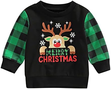 Îmbrăcăminte top pentru băieți pentru copii fete de Crăciun cu mânecă lungă cu plaid de cartoon imprimeu de cerb imprimeu pulover