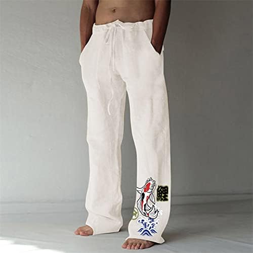 Pantaloni de lenjerie casual casual vara panouri de pulover confortabile imprimeu vintage talie de tragere la picioare cu picioare