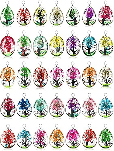 36 piese Dantela transparente rasina margele colier pandantiv Culori mixte uscate floare copac rasina șirag de mărgele pandantiv