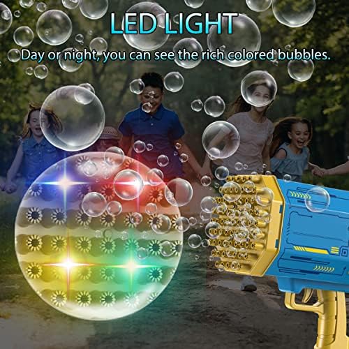 Bubble Gun, modernizată 69 găuri cu bule mitralieră cu lumini colorate, Big Boom Bubble Blower pentru vară cadou pentru ziua