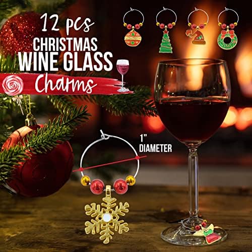 Sezonul 4 paiete Set de 12 piese Farmece de sticlă de vin Crăciun-Farmece de vin de Crăciun pentru pahare Stem în 6 modele