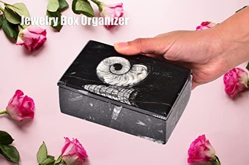 Amoystone Vintage Treasure Chest pentru femei pentru fete cu cutie de bijuterii negre Organizator dreptunghiul de depozitare a bijuteriilor pentru colier Cercei Cercei Brățări Brățări Cadou vintage