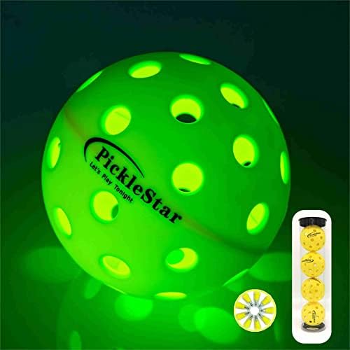 Picklestar 2 LED -uri Lumină Bile de picheball la pachet cu 2 mingi obișnuite de murături în aer liber, încorporate cu baterii