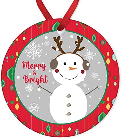 Ornament ceramic vesel și luminos rotund de zăpadă Snowman Christmas porțelan porțelan pentru bebeluși Noii părinți pentru