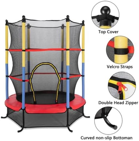 FUZOFUIZ 55 mini trambulină pentru copii cu plasă de incintă, pat de sărituri, tampon de acoperire cu arc de siguranță, fermoar,