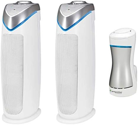 Purificator de aer cu filtru HEPA adevărat Germ Guardian AC4825W2PK & purificator de aer conectabil & dezinfectant, elimină