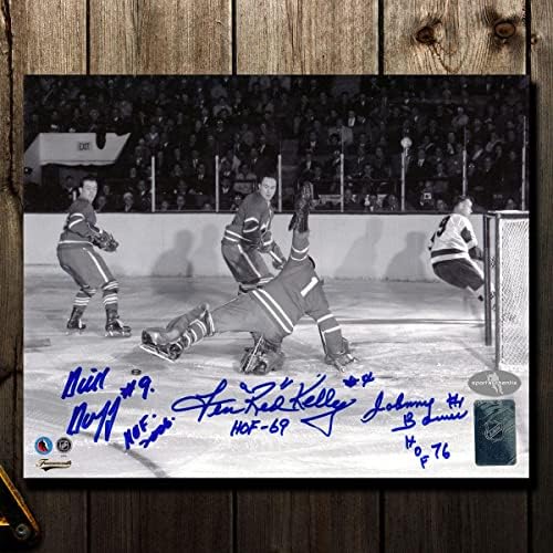 Dick Duff Red Kelly Johnny Bower Toronto Maple Leafs Triple Autographed 8x10 Foto - Fotografii NHL autografate