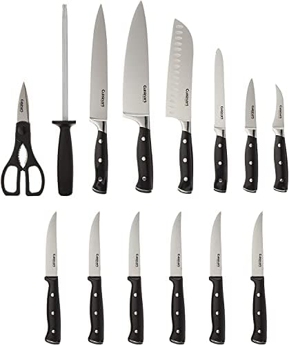 Set de blocuri de cuțit Cuisinart din 15 piese, colecție de nituri Triple, Negru, C77BTR-15P