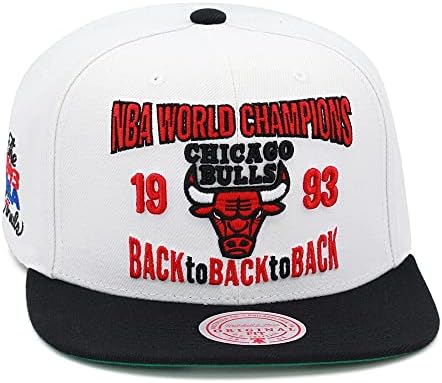 Mitchell & Ness Chicago Bulls NBA spate în spate în spate 1993 pălărie Snapback capac reglabil-alb / negru
