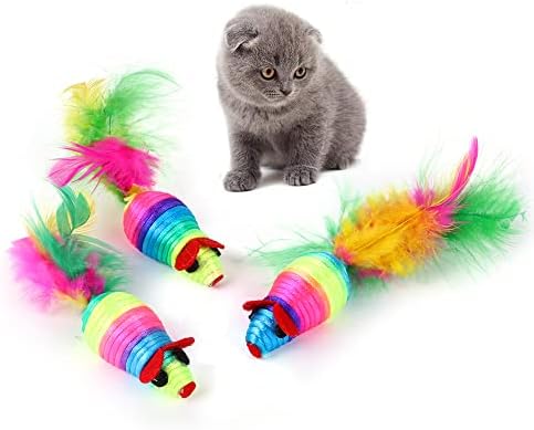 ZZJBGS jucării pentru pisici pentru interior jucărie pentru pisici Rainbow Feather Mouse linie colorată țesătură pisică jucărie
