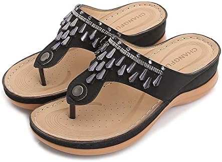 FLIP -uri de plajă pentru femei cu arc de sprijin boem clip toe sandale de vară casual pantofi cu sandale cu pană