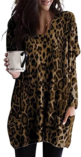 Femei casual tops v gât leopard tunică cămăși cu mânecă lungă bluză de buzunar casual casual tunică fit tunică bluză tricouri