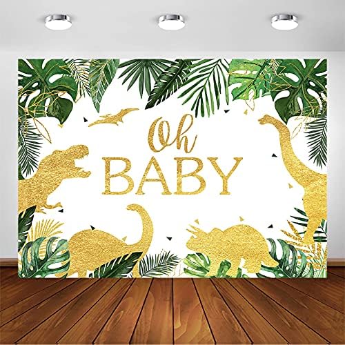 Avezano Oh Baby dinozaur fundal pentru băiat dinozaur temă Baby Shower Party decor frunze verzi aur dinozaur Dino Oh Baby Party Banner Photoshoot fotografie fundal
