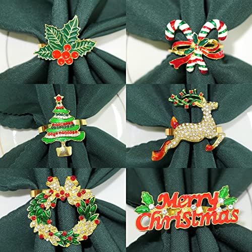 Haddiy Christmas Sapkin Rings Set of 6, Deer Xmax Tree Coroană de Ridestone Suport pentru șervețel pentru mese de vacanță și