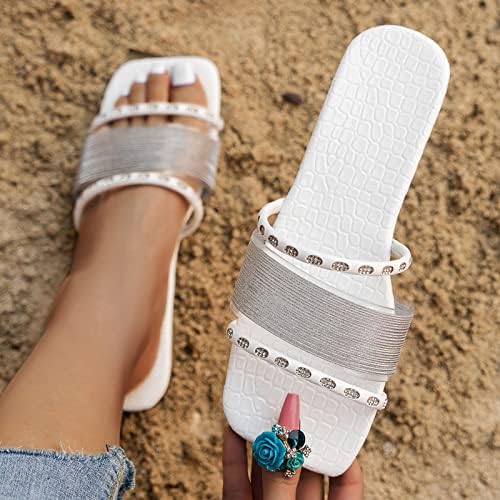 Sandale de cristal de blaj de la Waserce Doamne Fashion Summer Summer Rhinestone Decorative Stra