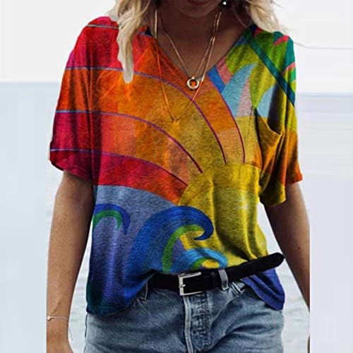 Artistic Tie Dye Print Top Tees Womans cu mânecă scurtă echipaj Tricou Tricou Bluză la modă Casual Casual Tops Tanică Tunică,