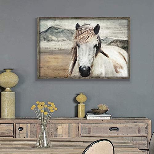Artă de perete cu poză încadrată pentru cai: peisaj de munte vestic de vest pictură inspirată pentru animale pentru birou sau