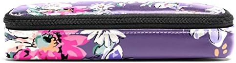 Imprimare cu flori schițate în Purple 84x55in din piele pentru creion cu carcasă cu stilou cu dublu fermoar geantă de depozitare