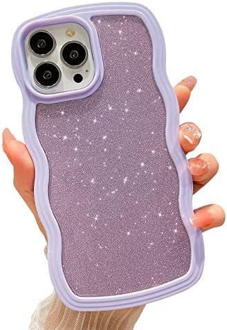 Hyuekoko pentru iPhone 13 Pro Max Carcasă Bling Glitter Curly Wave Frame Frame Moale TPU Shockproof Thone Thone Carcasă pentru iPhone 13 Pro Max 6,7 inch Femei Purple Purple