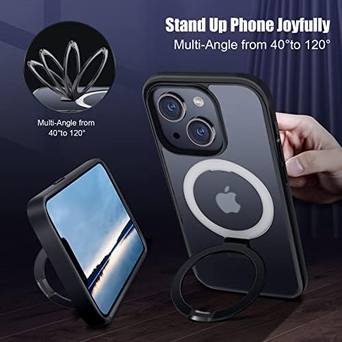 Nuoku Magnetic Invisible Stand pentru carcasă iPhone 13, carcasă subțire de șoc, PC de protecție hibridă premium cu acoperire moale, compatibilă cu Magsafe, 6,1 inci, Negru înghețat mat Mat