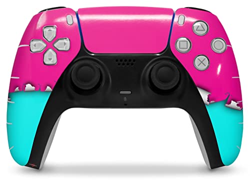 WRAPtorskinz Skin Wrap Compatibil cu Sony PS5 DualSense Controller Dipped Culori roz Hot Neon Teal