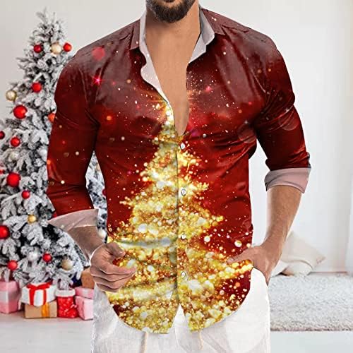 Dsodan Christmas Casual Button Casual Down Tricou pentru bărbați cu mânecă lungă guler gât noutate topuri cu fulgi de zăpadă cămașă de petrecere