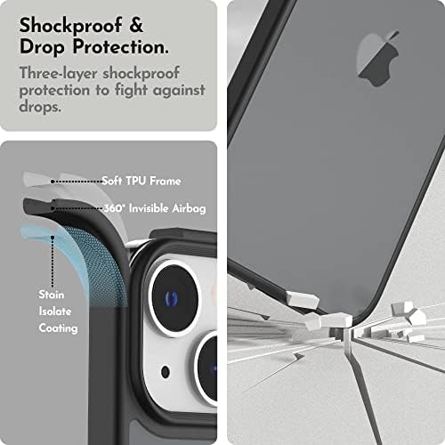 Niunisi Matte Compatibil cu iPhone 13 Carcasă cu protector de ecran, carcasă completă pentru șocuri cu protector de cameră translucidă de protecție mată subțire de protecție slim acoperire de 6,1 inci, negru