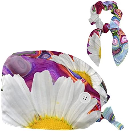yoyoAmoy reglabil lucru Cap cu buton bumbac Sweatband floare alb Daisy floare Abstract arta chirurg Cap pentru femei