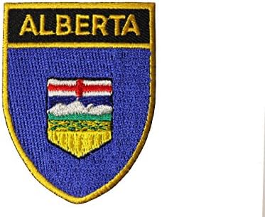 Forma de scut al pavilionului provincial din Alberta cu garnitură de aur fier brodat pe Patch Crest Insigge.MSize: 2,5 x 2