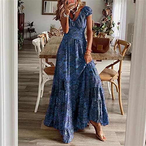 Rochii de vară zefotim pentru femei 2023 mânecă scurtă v gât vintage imprimat casual floral plajă rochie la soare