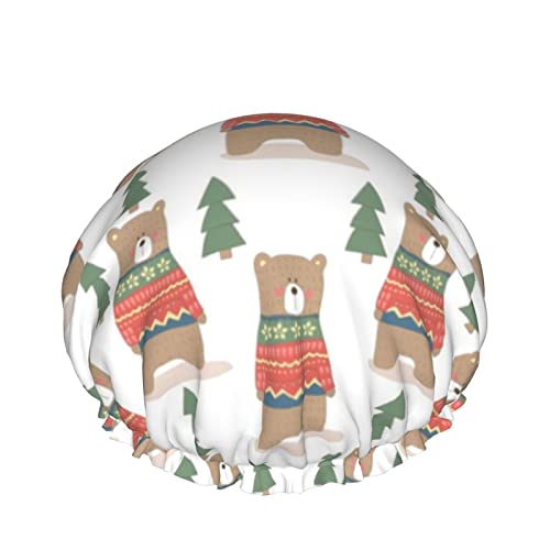 Femei Reutilizabile Stretch Tiv Păr Pălărie Crăciun Drăguț Amuzant Urs Dublu Straturi Impermeabil Duș Cap Baie Cap