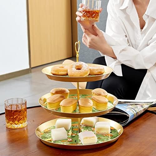 Suport de cupcake cu flori de vulpe portocalii verzi pentru patiserie, 3 niveluri de tort din aur din plastic suport pentru