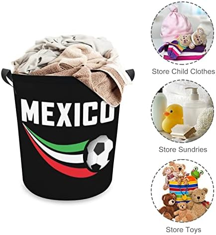 Mexic Flag Soccer Coș de spălătorie pliabilă pentru apă impermeabilă de depozitare Bag cu mâner 16,5 x 16,5 x 17