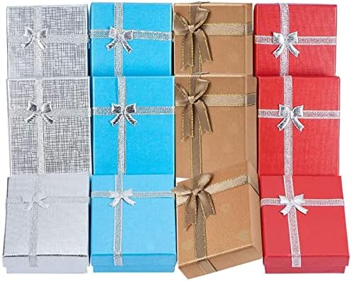 BENECREAT 12 cutii cadou cutii de bijuterii pentru aniversări, nunți, zile de naștere, 4 culori asortate-3,5 x 2,7 x 1 inci