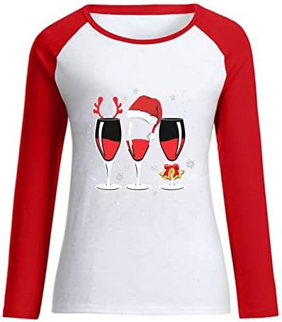 Narhbrg Christmas Tops for Women Este cel mai plin de vinuri de vinuri, scrisoare amuzantă print imprimeu bloc de culori bloc grafic