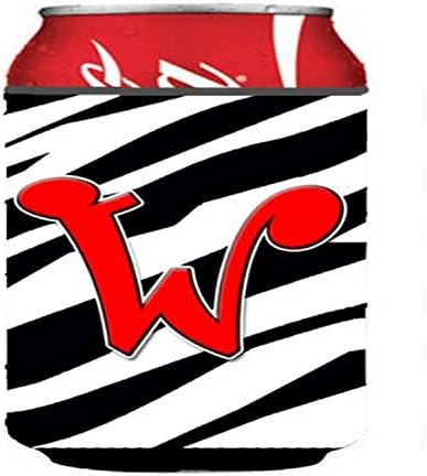 Caroline's Treasures CJ1024 -WCC Litera W Monogramă inițială - Zebra Red Can sau Bottle Hugger, Can Mânecă Hugger Mașină Băutură lavabilă Băutură Hugger Băut Izolat izolat