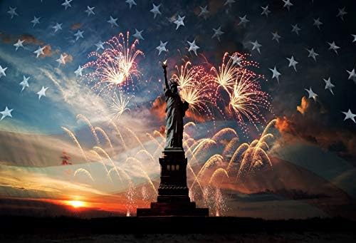American 4 iulie fundal 10x8ft steaguri americane focuri de artificii fundal pentru decorarea petrecerii Ziua Independenței focuri de artificii spectacol fundal Statuia Libertății fotografii fundal Petrecere patriotică fundal