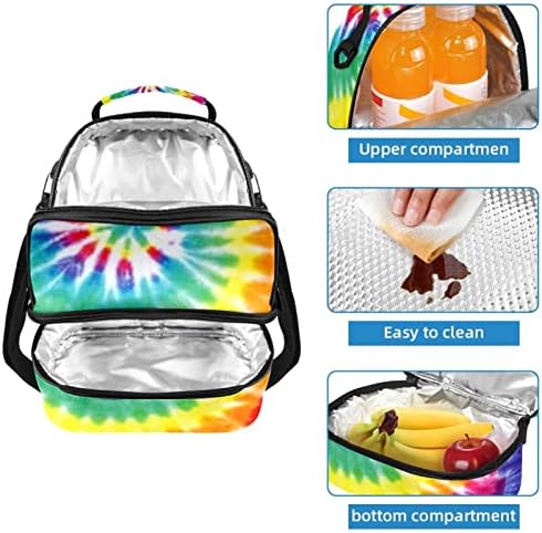 Geantă de prânz izolată pentru femei bărbați, Leakproof Double Deck Lunch Box Picnic Cooler Tote Bag pentru școala de lucru,