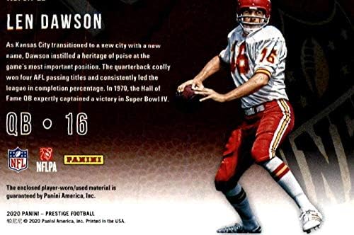2020 Panini Prestige Gridiron Heritage 14 Len Dawson Game a folosit Jersey Kansas City Chiefs NFL Carte de tranzacționare