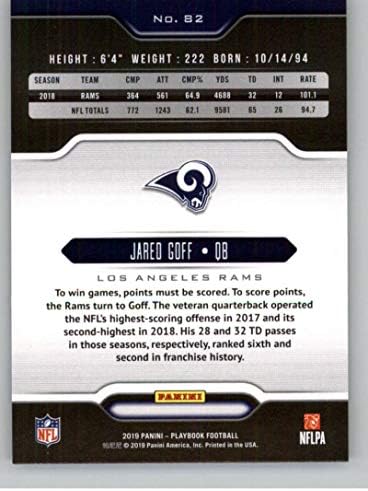 2019 Panini Playbook 82 Jared Goff Los Angeles Rams NFL Carte de tranzacționare a fotbalului