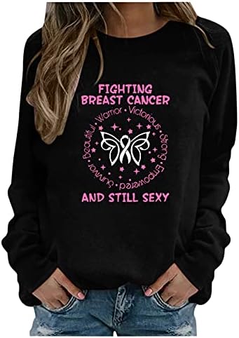 Cancerul de sân Cancer Fighter Heroes Panouri pentru femei cu mânecă lungă Crewneck cămăși roz pulovere roz Topuri de toamnă casual