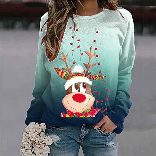 ticcoy femei Crăciun Reindeer Bluze Gradient Grafic Imprimate Maneca lunga Topuri Casual Crewneck culoare bloc Tricouri